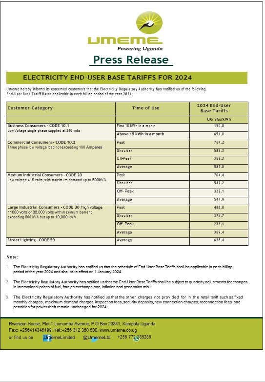 Uganda UMEME business utility bill Word and PDF template PSD template